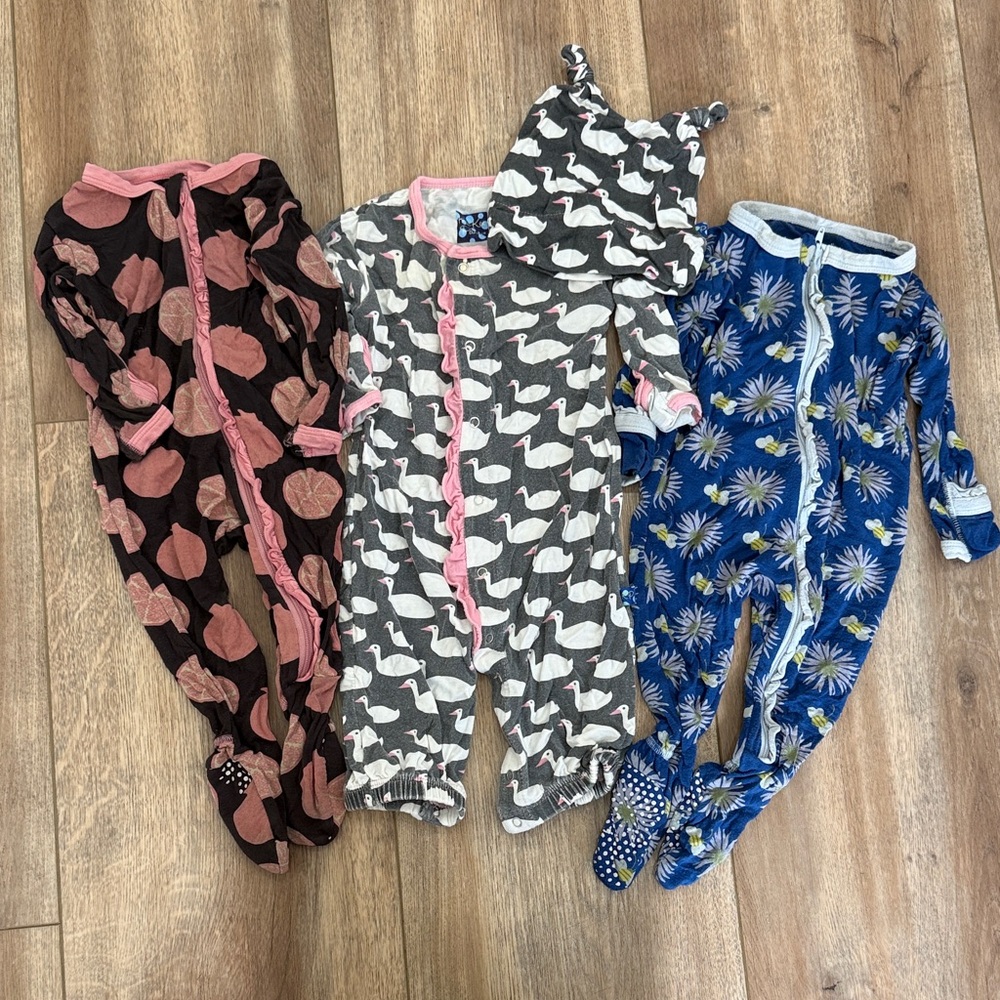 Kickee Pants Kids Footies - Pink, Gray, and Blue